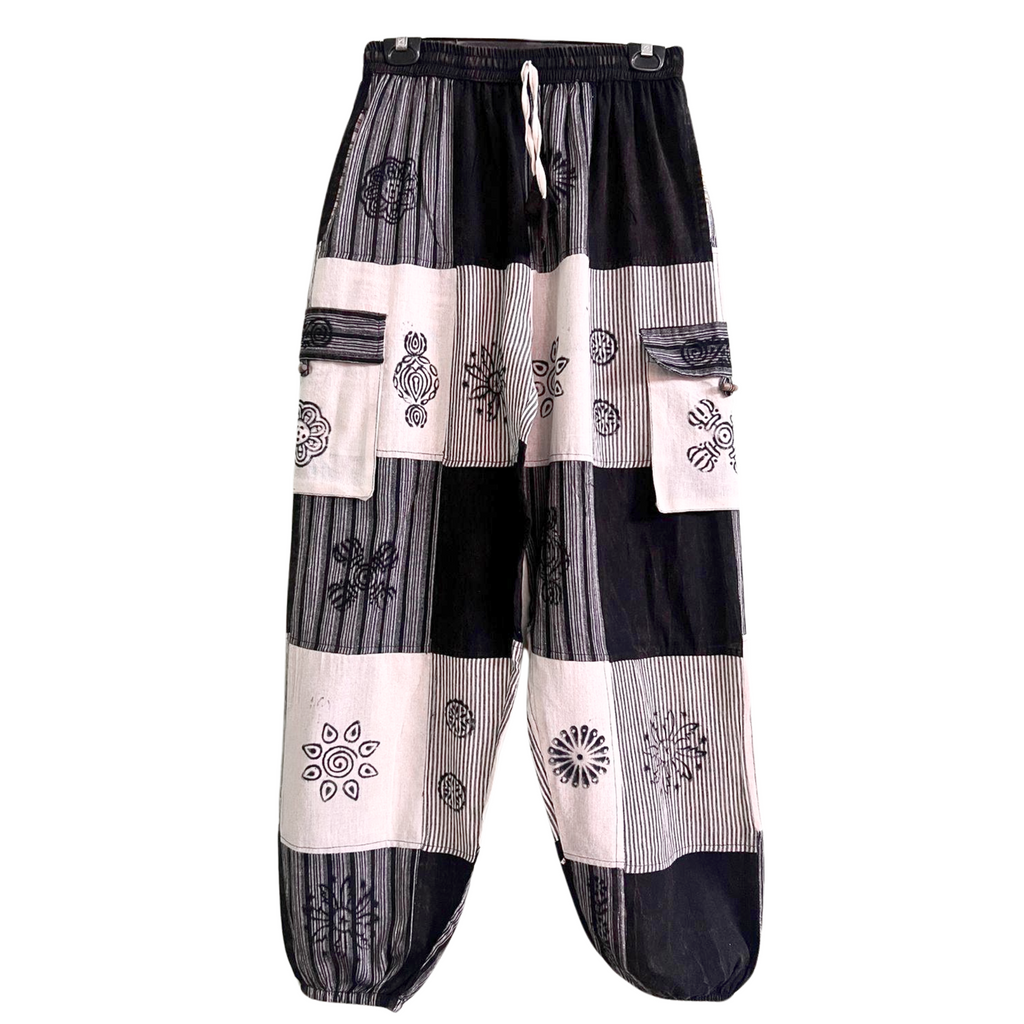 7NEP Cotton Pants Patchwork Black and White