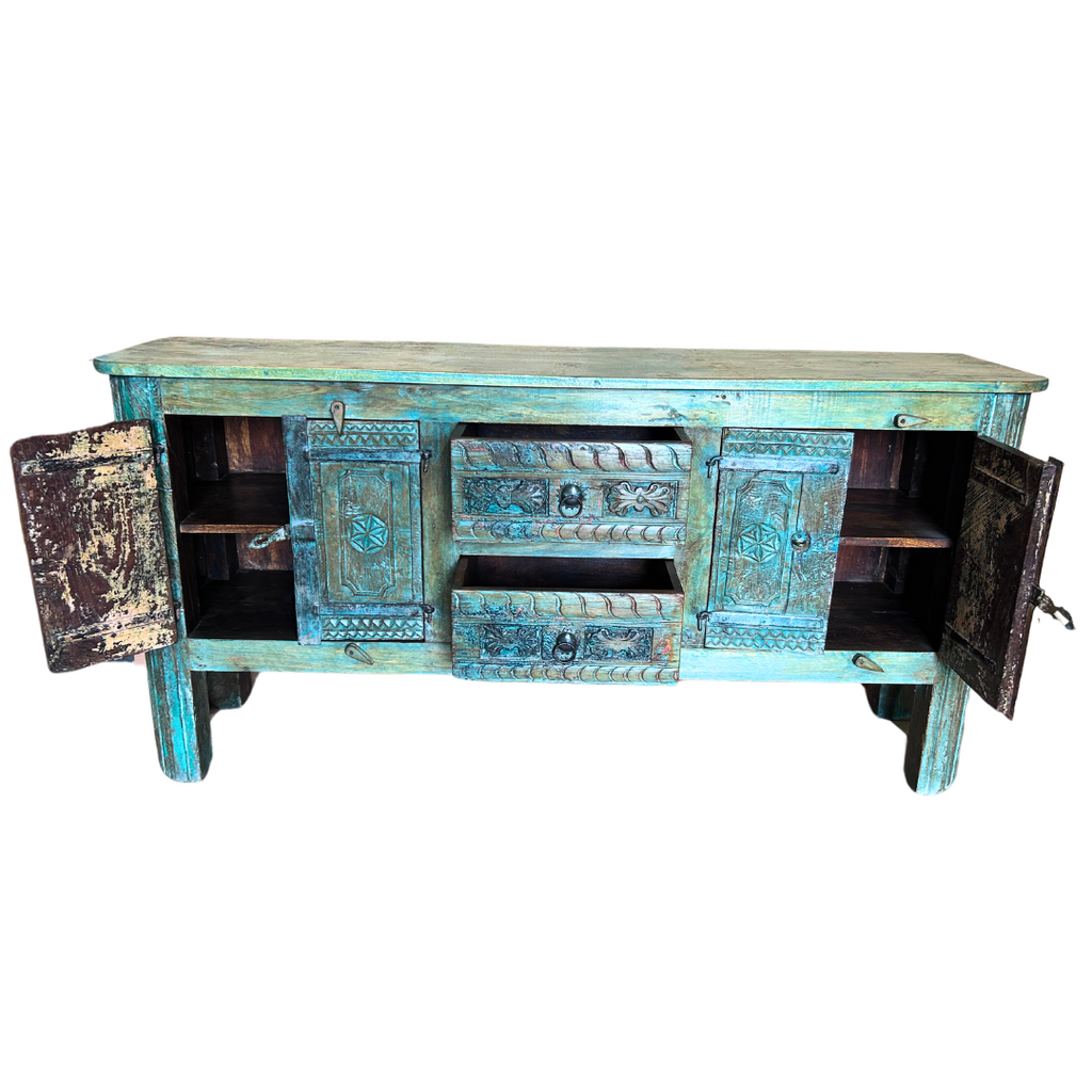 FUR612 Sideboard with Intricate Carving 2 drawers & 4 removable doors for display  (156w38d80h)