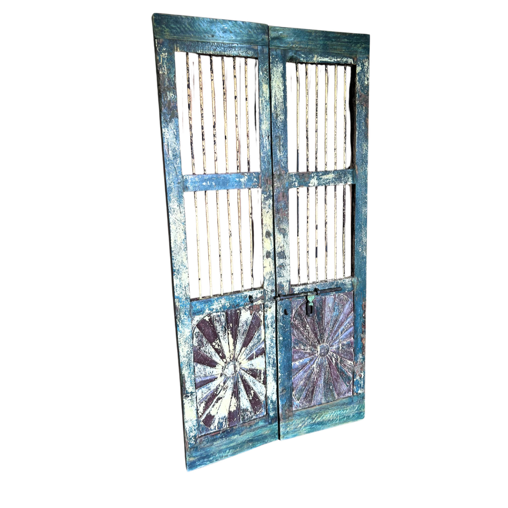 FUR619 Jali Doors with Carved Timber and Wrought Iron  (99w4d191h)