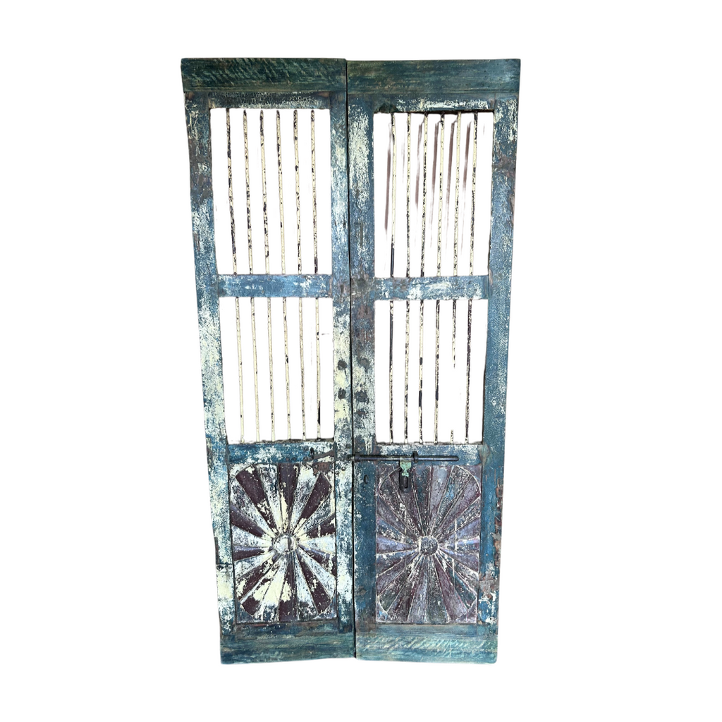 FUR626 Jali Doors with Carved Timber and Wrought Iron  (99w4d191h)