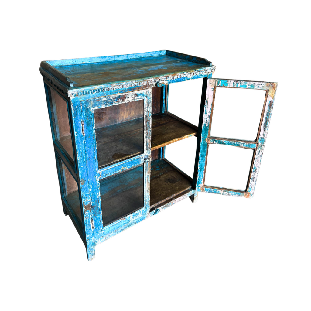 FUR632 Pretty Blue Display Cabinet with 2 Doors & Glass Panels (94w50d114h)