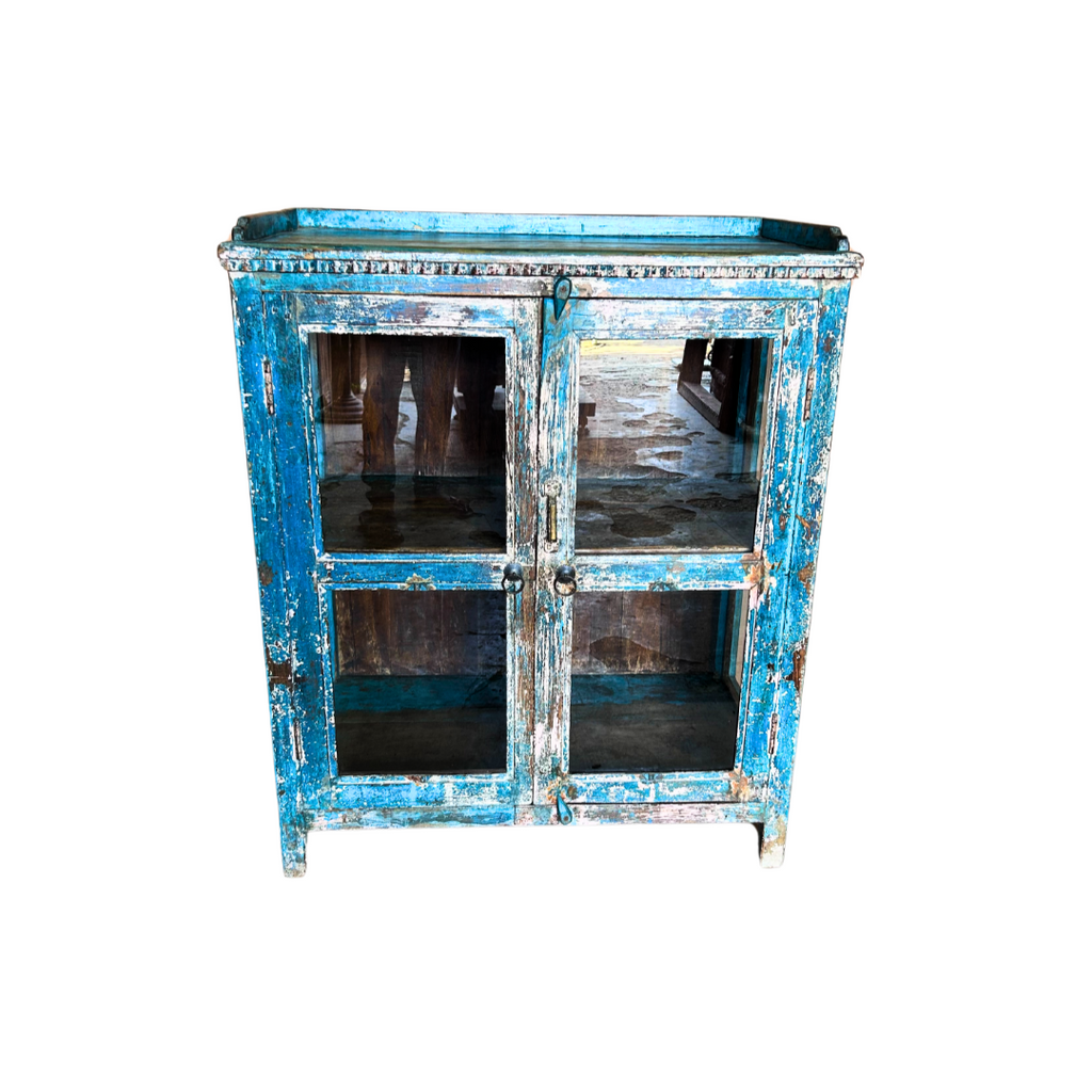 FUR632 Pretty Blue Display Cabinet with 2 Doors & Glass Panels (94w50d114h)