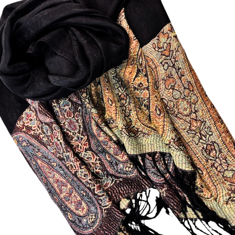 Silk/Wool Scarf / Shawl Paisley Border 100x70cms