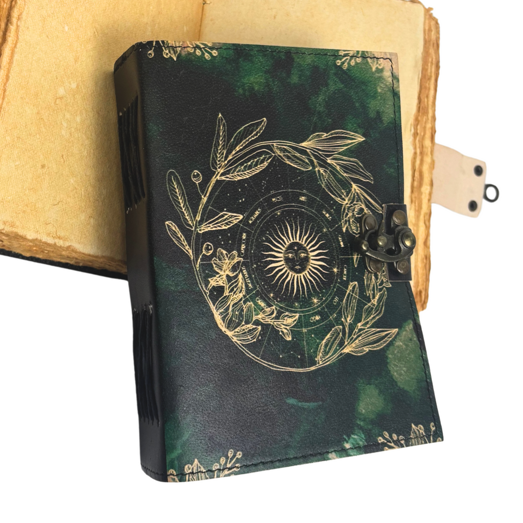 3J098 Leaf Printed Leather Journal with Deckle Edge Paper13x18cms 200 pages