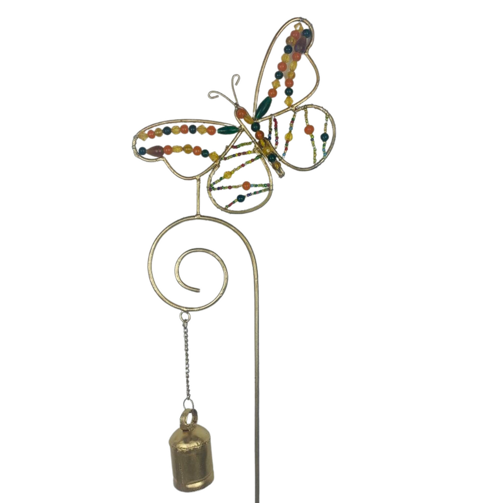 1GW Iron Garden Stakes with Beads and Bell 22x90cms