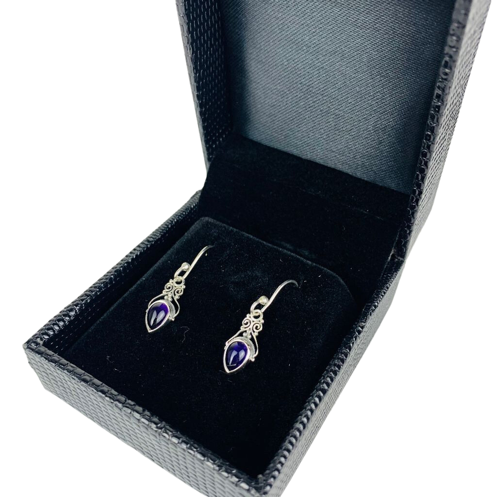 8JA Sterling Silver Earrings with Semi-Precious Gemstones in Display Box