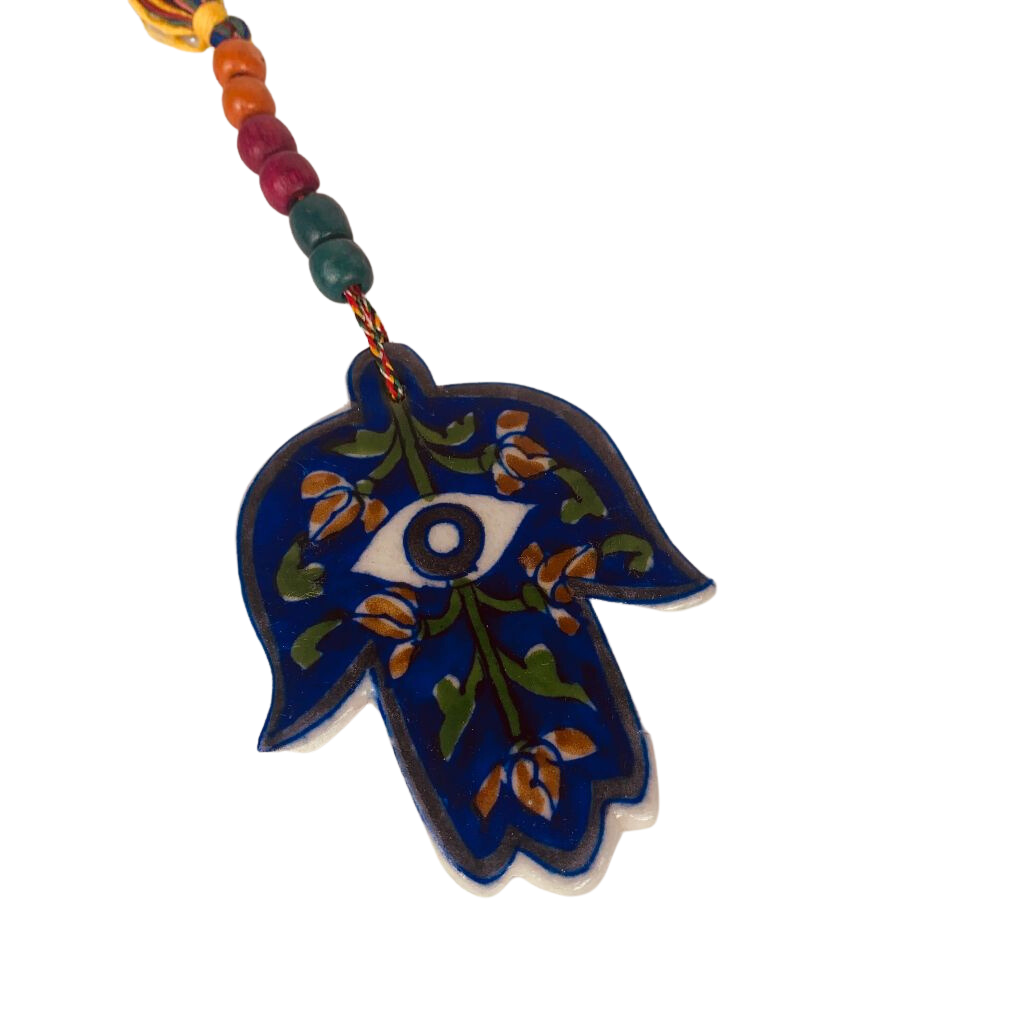 4JBP Jaipur Blue Pottery Hamsa Eye Hanger 8x11cms