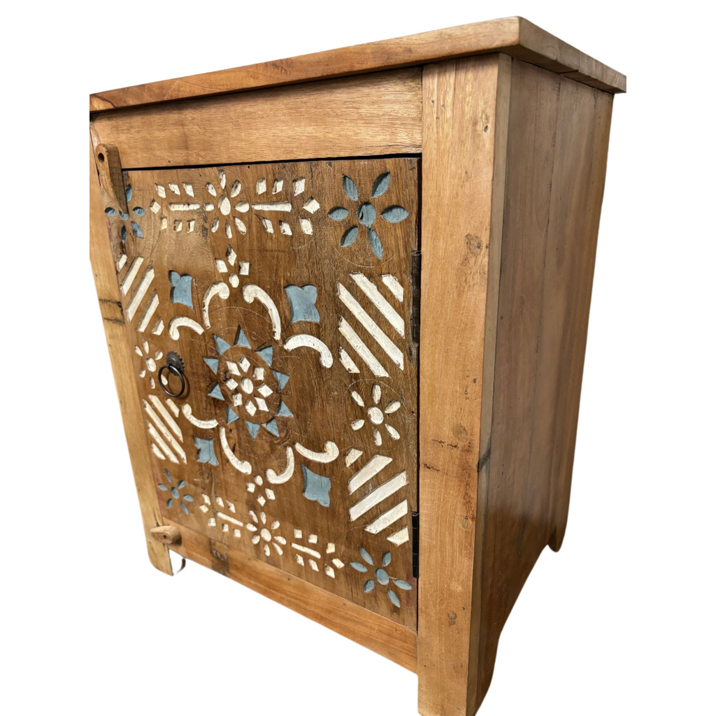 FUR570 Wooden Bedside Table with Beautiful Carved Panels(50w38d60h)