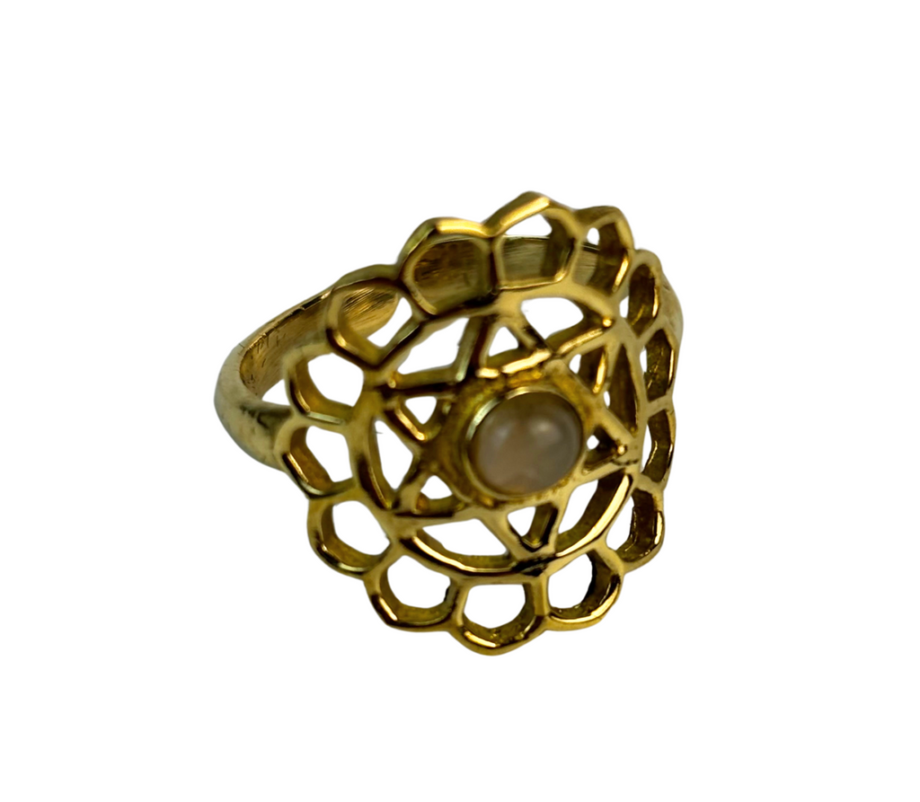 8JA Gold Plated Brass Chakra Adjustment Rings with Stone Single RETAIL