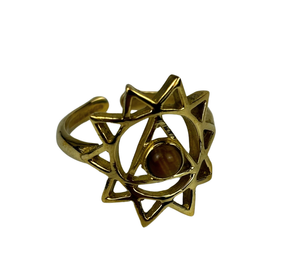 8JA Gold Plated Brass Chakra Adjustment Rings with Stone Single RETAIL