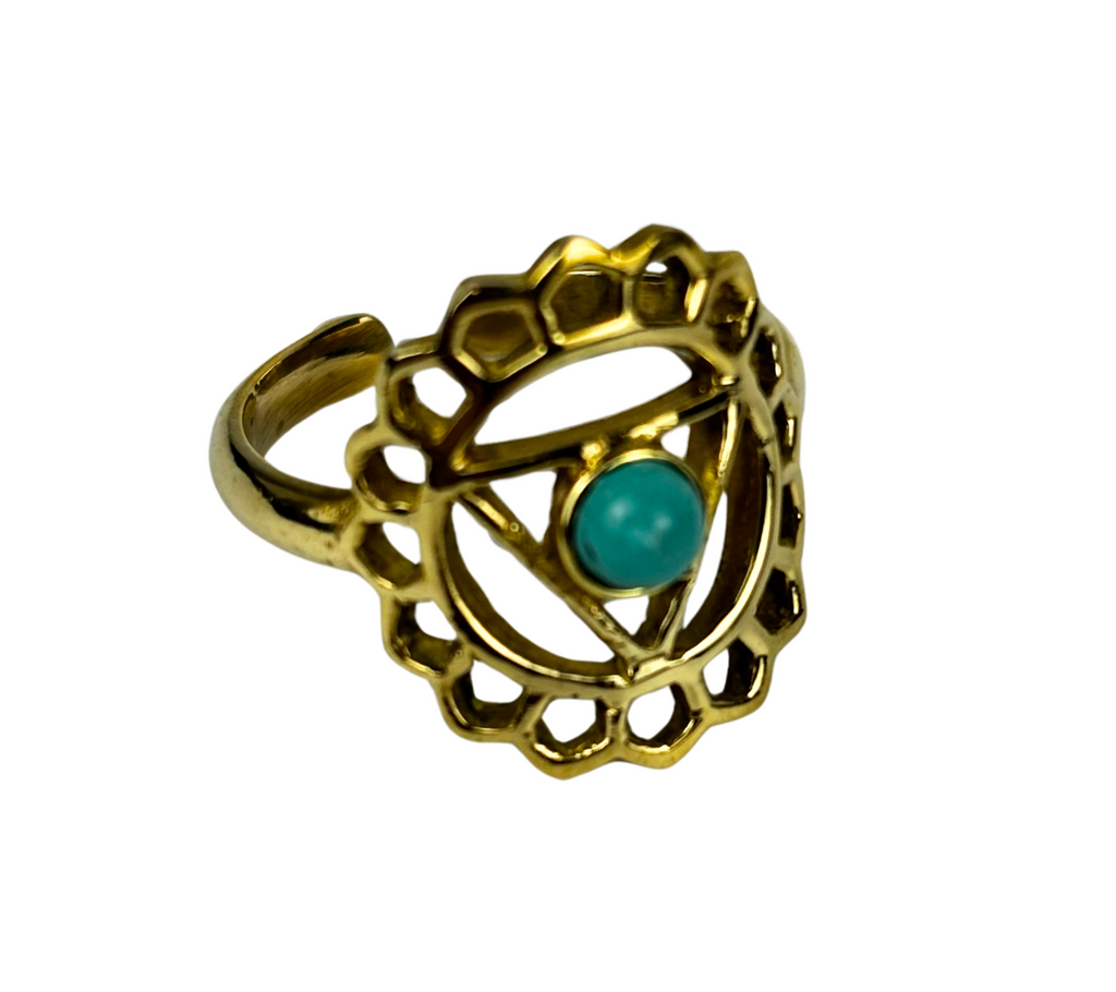 8JA Gold Plated Brass Chakra Adjustment Rings with Stone Single RETAIL