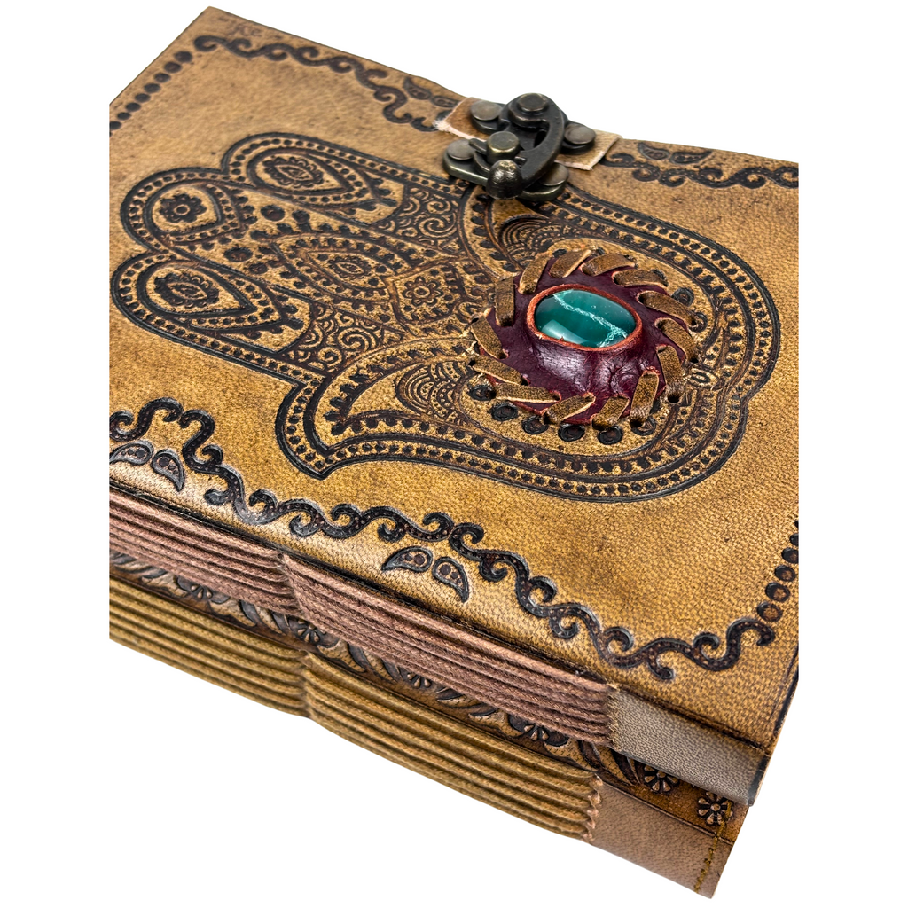 3J094 Hamsa with Stone Leather Journal with Deckle Edge Paper13x18cms 200 pages