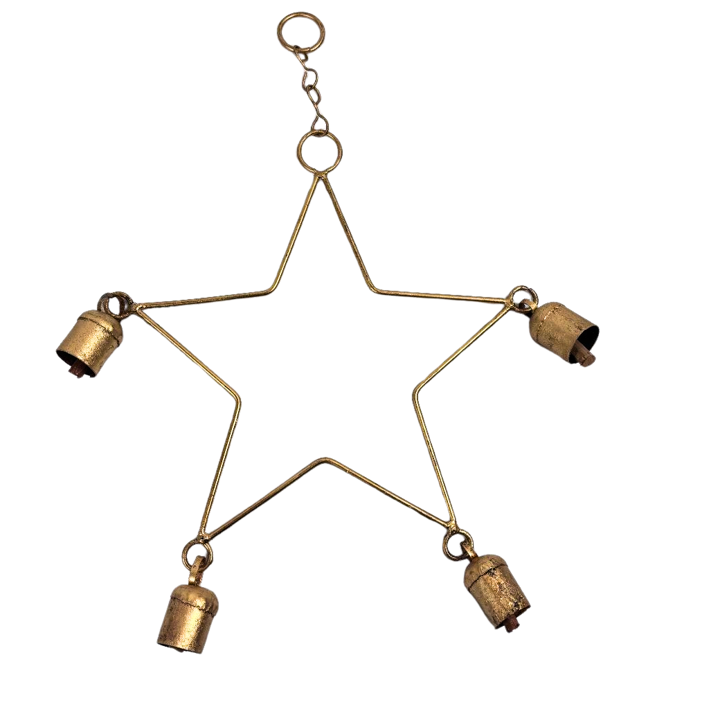 2MB Star Hanger with 4 bells with wooden donger MB094