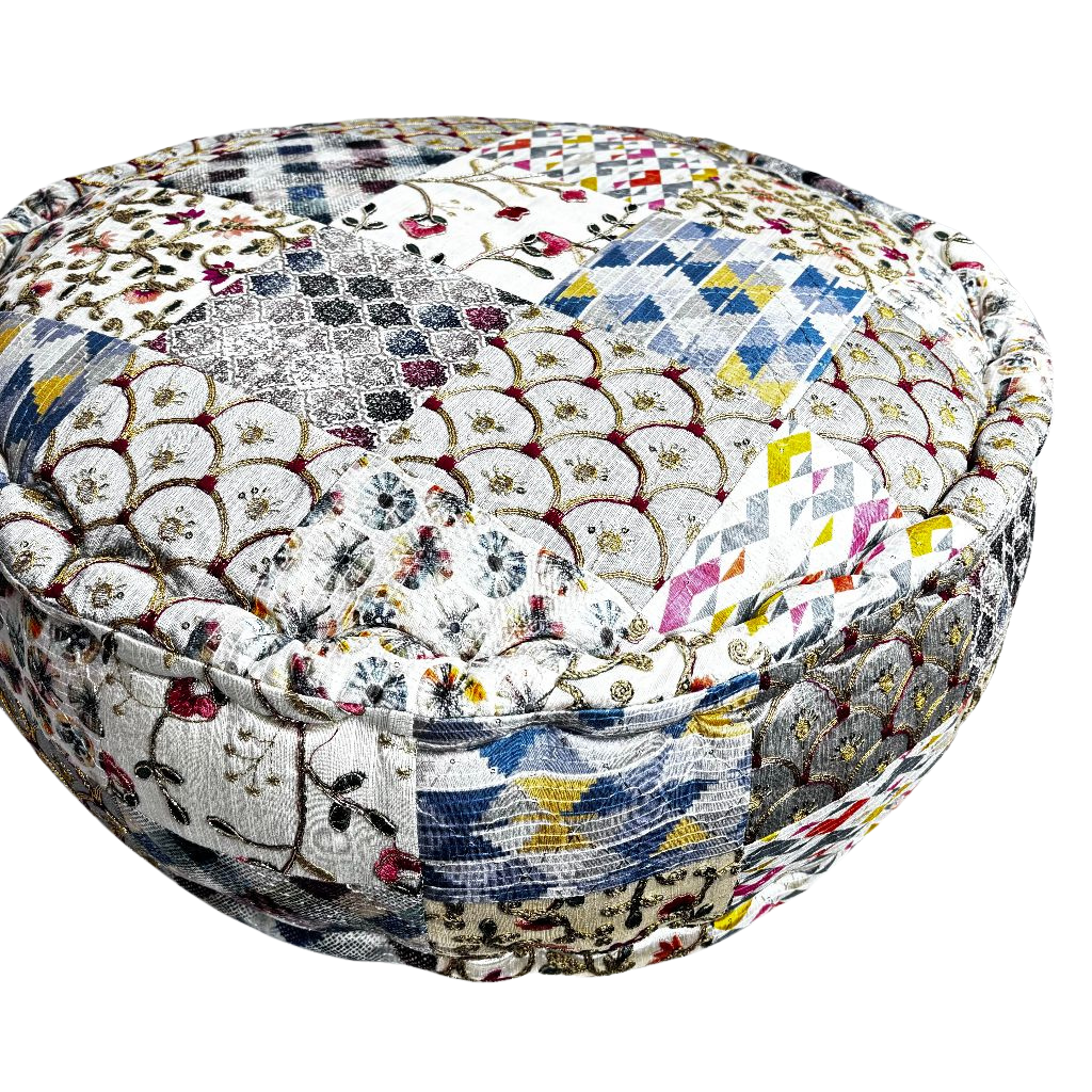 5HW Silk Patchwork Ottoman 60x60x20cms HW581