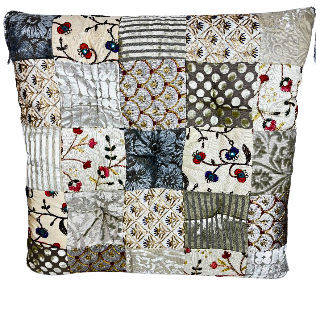 5HW Velvet Patchwork Floor Cushion with Tassels 60x60cms HW582