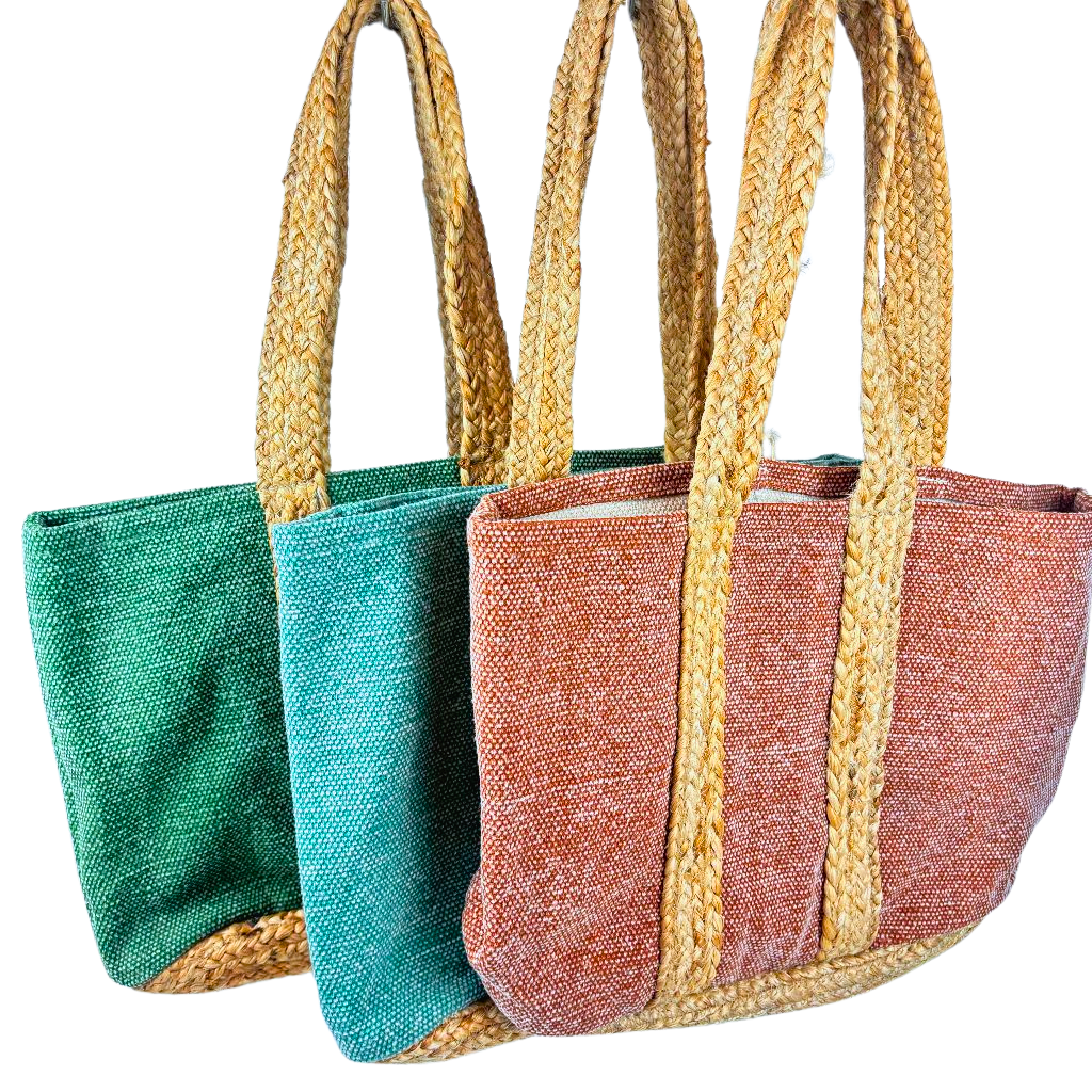 6F Jute and Cotton Tote bags 3 colours 30x50cms