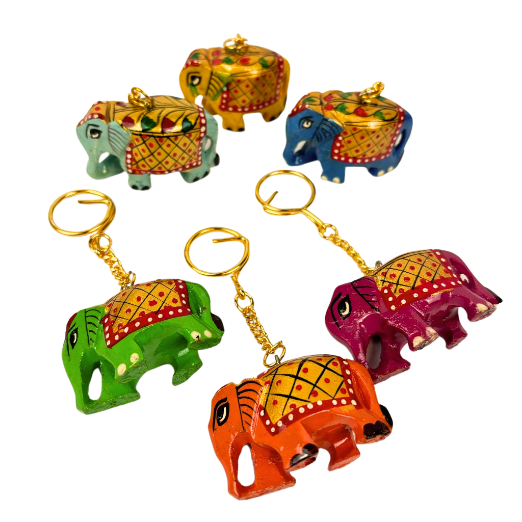 1GW Wooden Painted Elephant Keyring GW606