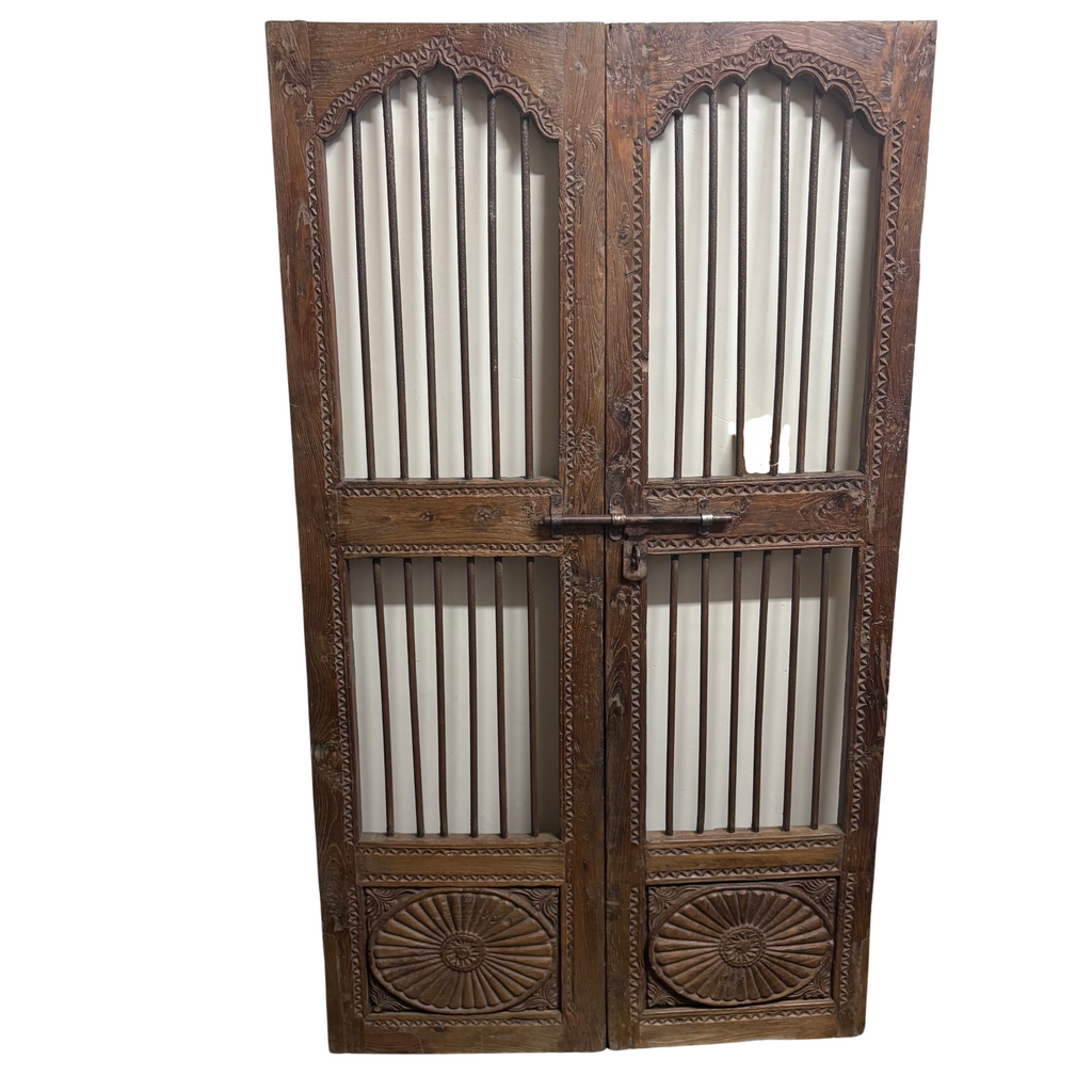 FUR591 Jali Gates with Timber and Wrought Iron (98x4x181cms)