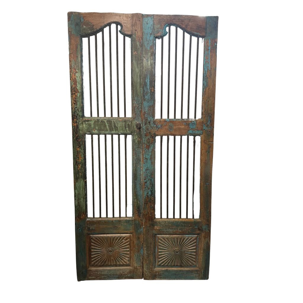 FUR626 Jali Doors with Carved Timber and Wrought Iron  (99w4d191h)