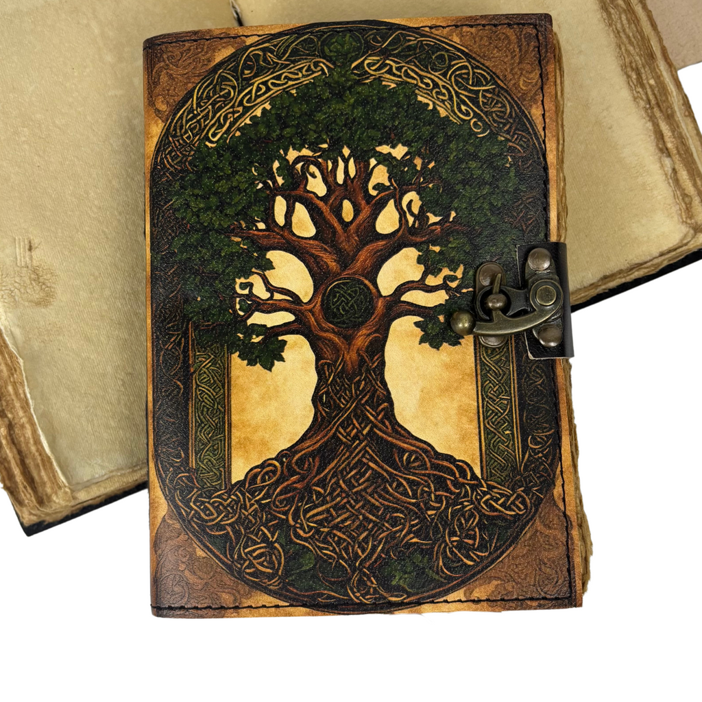 3J107 Tree of Life Painted Leather Journal with Deckle Edge Paper13x18cms 200 pages