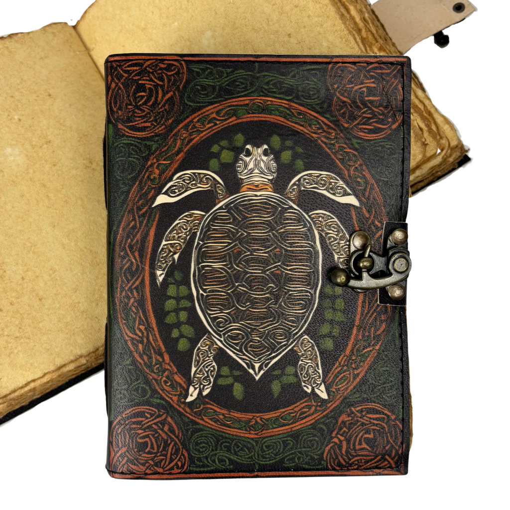 3J106 Turtle Painted Leather Journal with Deckle Edge Paper13x18cms 200 pages