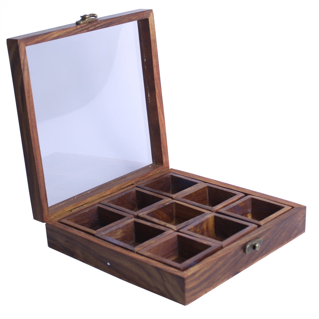 1GW Clear Lid Wooden Spice Box (GW132)