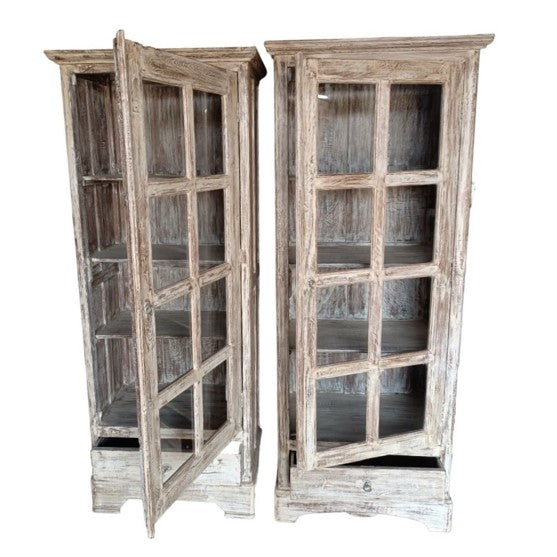 FUR230 WhiteWash Wooden Cupboard (8 Glass Panels)