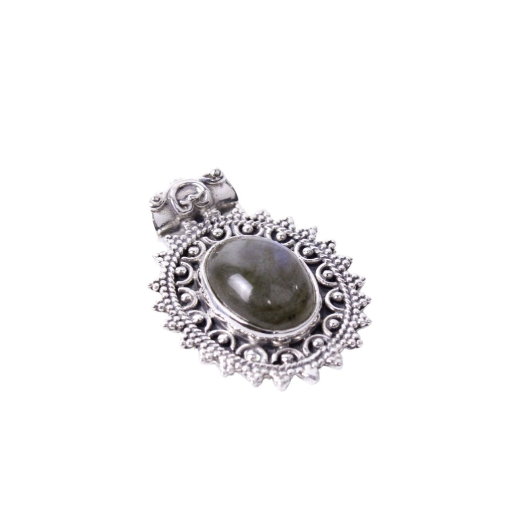 8JA053 Sterling Silver Pendant with Gem Stone