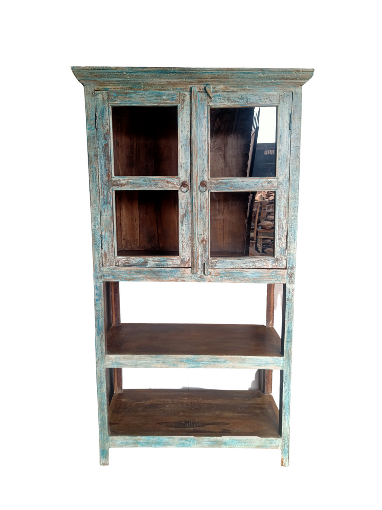 FUR450 Pretty Display Cupboard With Glass Panel 2 doors 2 Open Shelves  (100w50d186h) FUR450