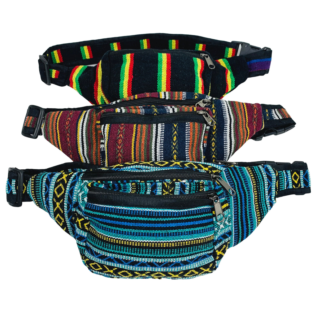 7NEP016 Hemp Money Belt Bag 38x15cms Multi Colour