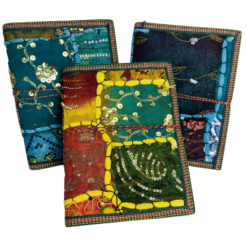 3J080 Vintage Sari Covered Note Book 15x20cms