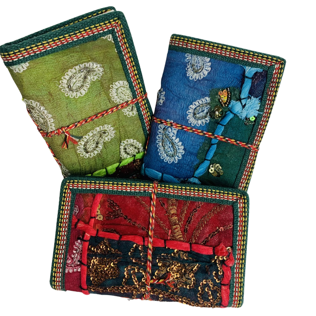 3J079 Vintage Sari Covered Note Book 9x14cms