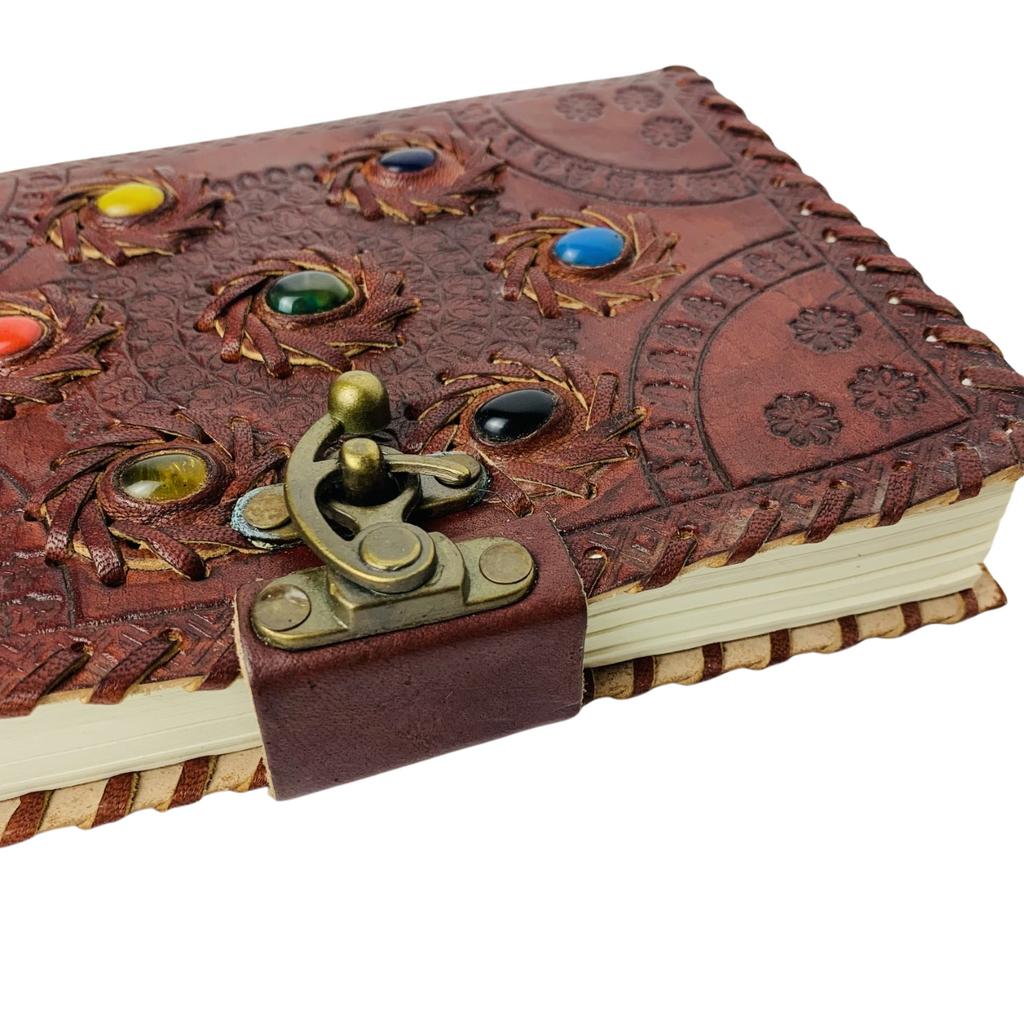 3J085 Leather Journal Chakra Stone Circle 16x21cms