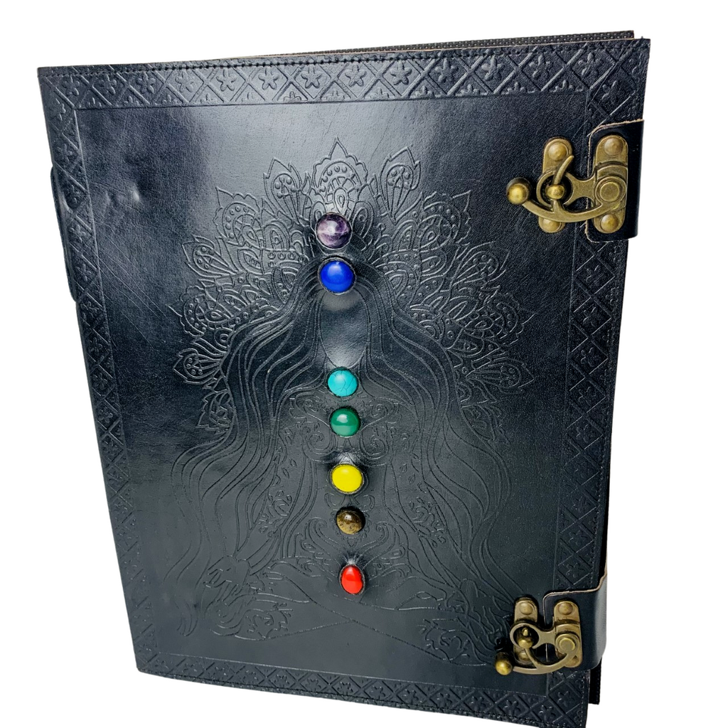 3J084 Leather Journal Lady Chakra Seven Stone  25x33cms