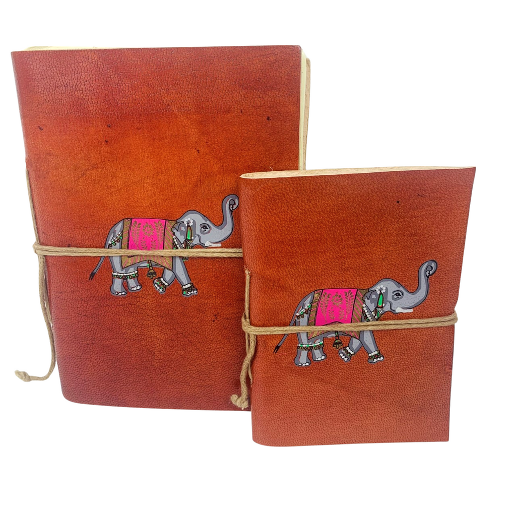 3J Leather Notebook Painted Elephant 2 sizes