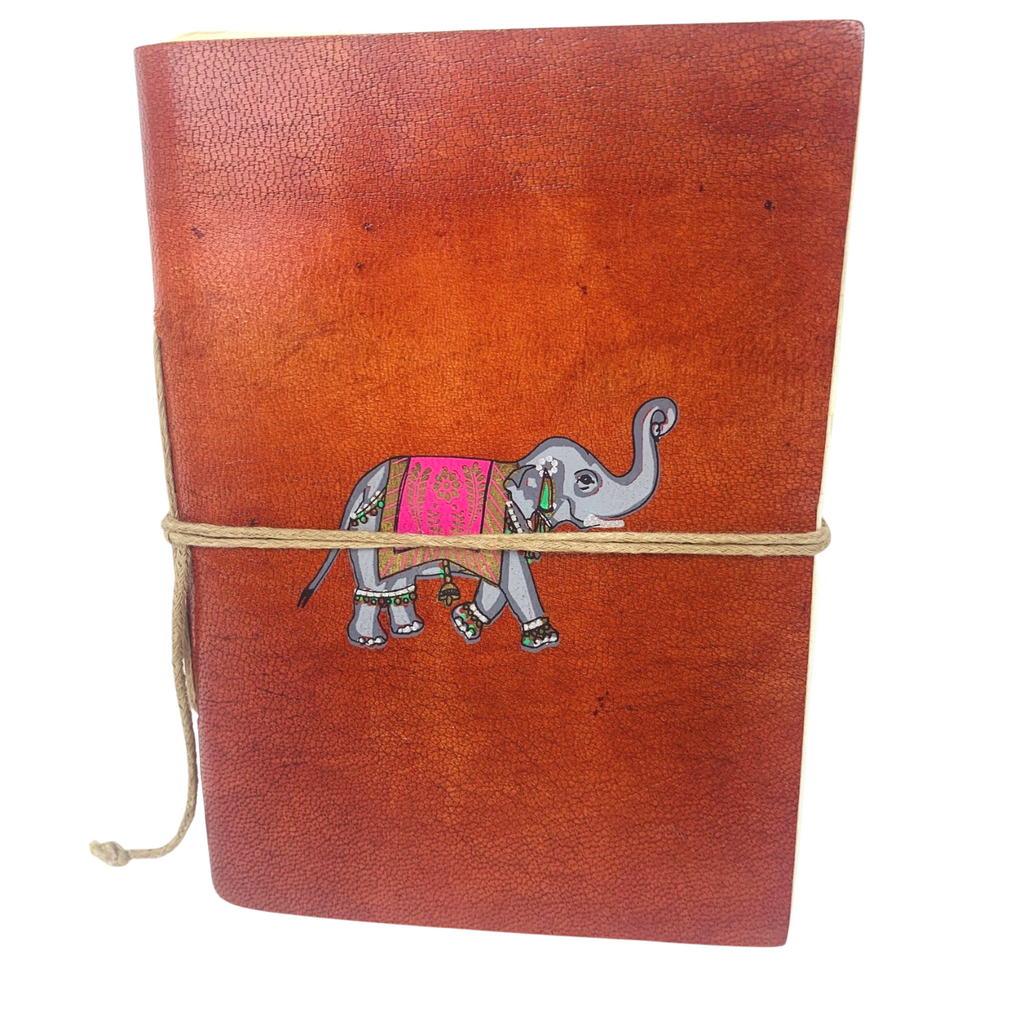 3J Leather Notebook Painted Elephant 2 sizes