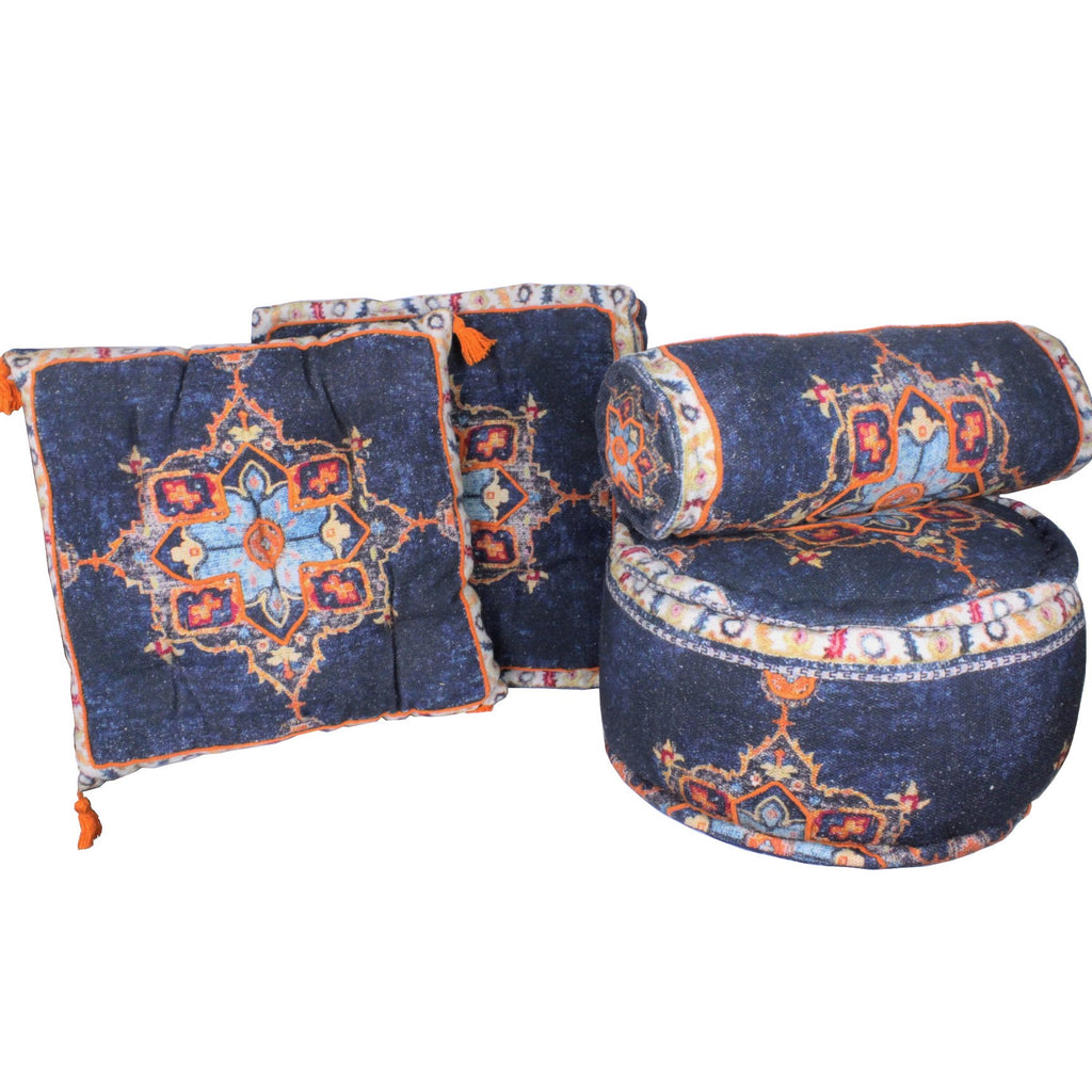 5HW169 Demin Orange Ottoman 55x55x30cms